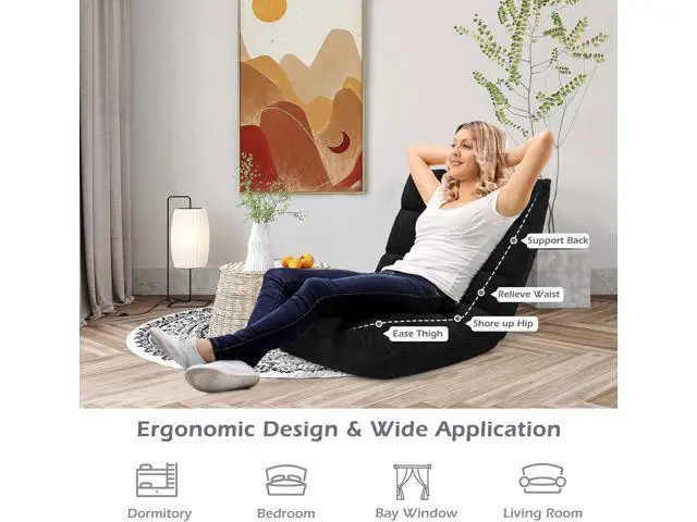 Alt view image 4 of 7 - COSTWAY Adjustable Office Chair, Video Office Chairs with Back Support, Alloy Steel Frame, Soft Coral Fleece, Lazy Sofa Lounge for Reading Living Room Recliner for Adults Kids, Black
