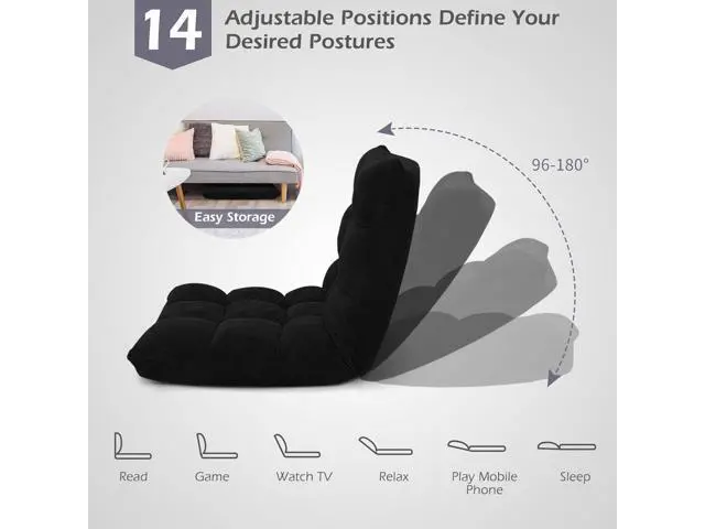 Alt view image 7 of 7 - COSTWAY Adjustable Office Chair, Video Office Chairs with Back Support, Alloy Steel Frame, Soft Coral Fleece, Lazy Sofa Lounge for Reading Living Room Recliner for Adults Kids, Black