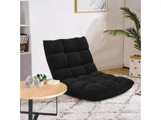 Alt view image 6 of 7 - COSTWAY Adjustable Office Chair, Video Office Chairs with Back Support, Alloy Steel Frame, Soft Coral Fleece, Lazy Sofa Lounge for Reading Living Room Recliner for Adults Kids, Black