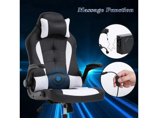 Alt view image 4 of 7 - Massage Ergonomic Chair Office Chair Ergonomic PU Leather Desk Chair with Lumbar Support, Headrest, Flip-Up Armrests, and Swivel Rolling Base, Ideal for Women Adults, White