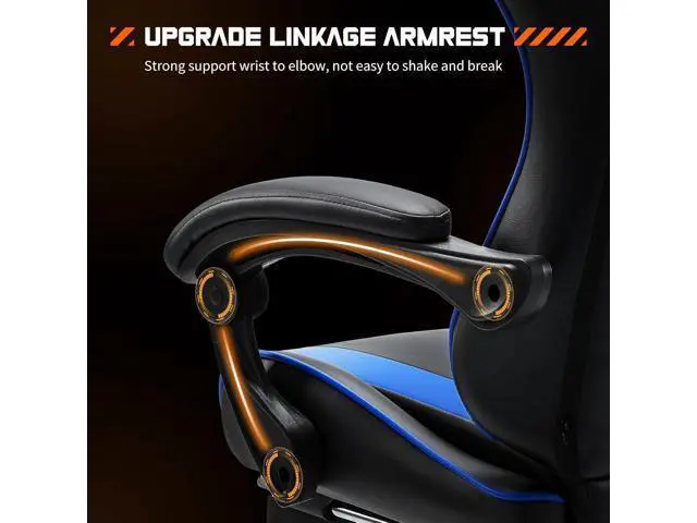 Alt view image 5 of 7 - Sweetcrispy Video Game Desk Chair - Ergonomic Computer with Footrest and Comfy Lumbar Support, PU Leather Recliner with Headrest, Fixed Up Armrest, Height Adjustable with 360° Swivel, for Adults, Blue