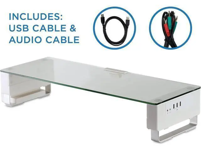 Alt view image 2 of 7 - Mount-It! Glass Monitor Stand with 3 USB Ports | Desktop Riser Fits 24, 27, 30, 32 Inch Screens, 66 Lbs Capacity