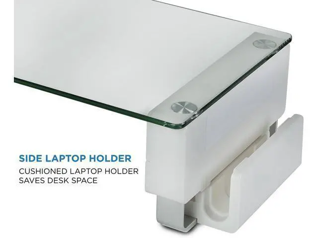 Alt view image 3 of 7 - Mount-It! Glass Monitor Stand with 3 USB Ports | Desktop Riser Fits 24, 27, 30, 32 Inch Screens, 66 Lbs Capacity