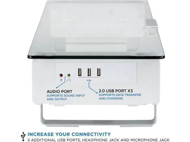 Alt view image 5 of 7 - Mount-It! Glass Monitor Stand with 3 USB Ports | Desktop Riser Fits 24, 27, 30, 32 Inch Screens, 66 Lbs Capacity