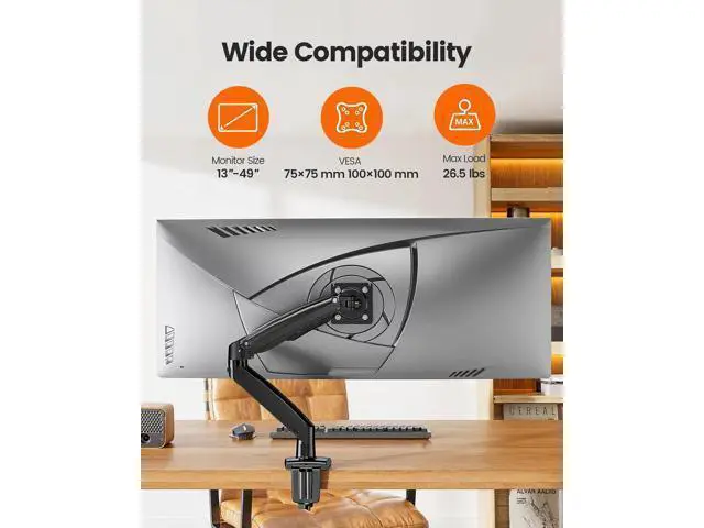 Alt view image 2 of 7 - ErGear 13 to 49 inches Single Monitor Mount for Ultrawide Screens,Holds 26.5lbs,Heavy Duty Single Monitor Arm,Single Monitor Stand with Swivel,Tilt,Rotation for Home and Office,VESA 75/100mm