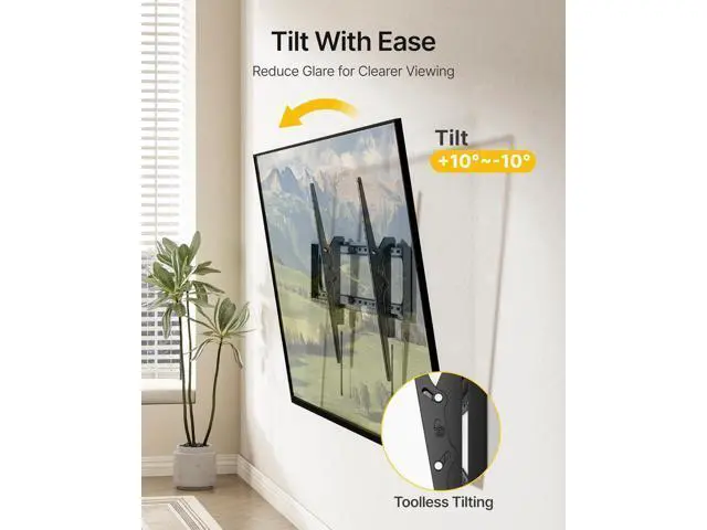 Alt view image 5 of 7 - monTEK Heavy Duty Tilting TV Wall Mount for 60120 Large TVs up to 300 lbs, 4X Safety Tested, 10° Tilt for Glare-Free Viewing, Low Profile Slim Bracket, Max VESA 900x600, Fits 16/18/24 Studs