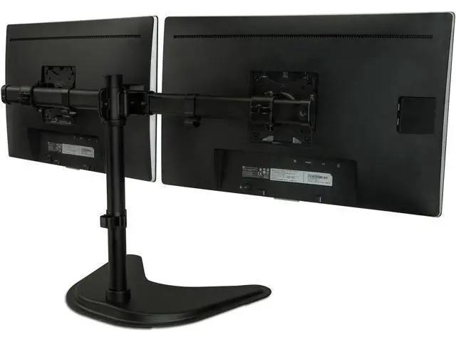 Alt view image 3 of 7 - Mount-It! Free Standing Dual Monitor Stand | Double Monitor Desk Mount | Fits Two x 19 20 21 22 23 24 27 Inch Computer Screens | 2 Heavy Duty Height Adjustable Arms | VESA Compatible 75 100