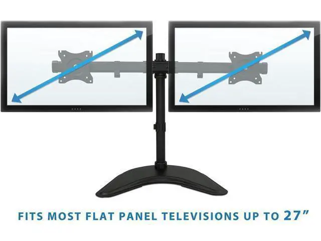 Alt view image 4 of 7 - Mount-It! Free Standing Dual Monitor Stand | Double Monitor Desk Mount | Fits Two x 19 20 21 22 23 24 27 Inch Computer Screens | 2 Heavy Duty Height Adjustable Arms | VESA Compatible 75 100