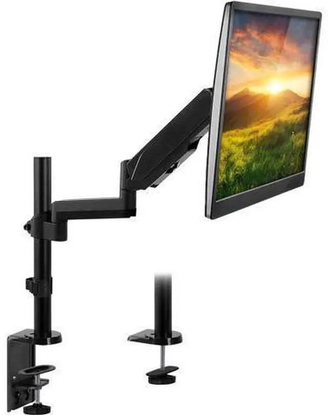 Main image of Mount-It! Single Monitor Arm Desk Mount with Gas Spring, Height Adjustable Monitor Stand for 1332 Inch Screens up to 17.6 lbs, VESA 75x75 & 100x100, Clamp & Grommet