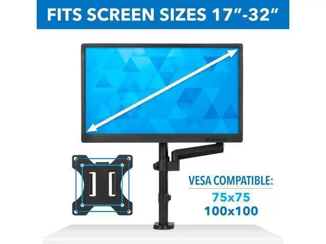 Alt view image 3 of 7 - Mount-It! Single Monitor Arm Desk Mount with Gas Spring, Height Adjustable Monitor Stand for 1332 Inch Screens up to 17.6 lbs, VESA 75x75 & 100x100, Clamp & Grommet