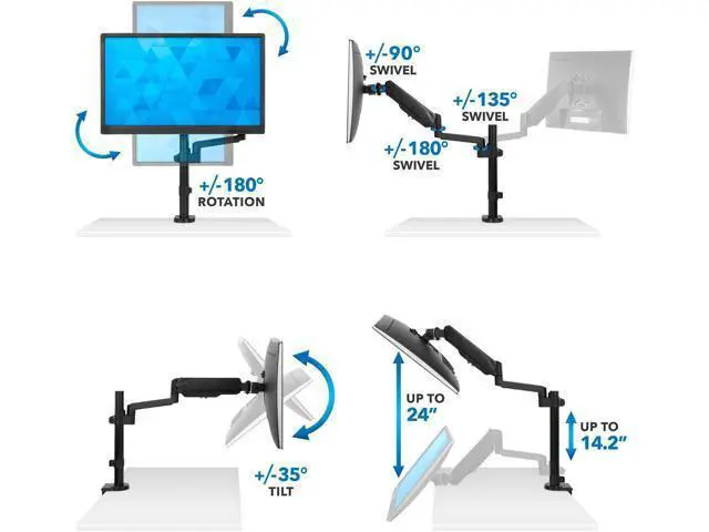 Alt view image 5 of 7 - Mount-It! Single Monitor Arm Desk Mount with Gas Spring, Height Adjustable Monitor Stand for 1332 Inch Screens up to 17.6 lbs, VESA 75x75 & 100x100, Clamp & Grommet