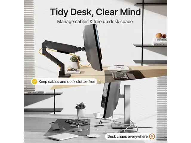 Alt view image 5 of 7 - monTEK Single Monitor Arm with USB for Max 45 Inch Ultrawide Screens Adjustable Monitor Desk Mount Holds 35 Lbs Cable Management with C Clamp/Grommet Desk Mount, VESA 75/100mm, MA1007UCBK