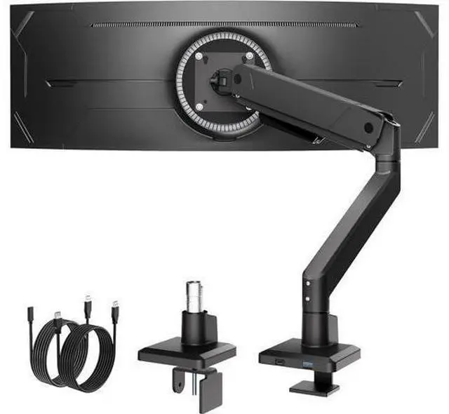 Main image of monTEK Single Monitor Arm with USB for Max 45 Inch Ultrawide Screens Adjustable Monitor Desk Mount Holds 35 Lbs Cable Management with C Clamp/Grommet Desk Mount, VESA 75/100mm, MA1007UCBK