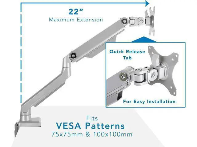 Alt view image 6 of 6 - Mount-It! Single Monitor Arm Desk Mount, Mechanical Spring Height Adjustable Monitor Stand for 1332 Inch Screens up to 17.6 lbs, VESA 75x75 & 100x100, C-Clamp & Grommet