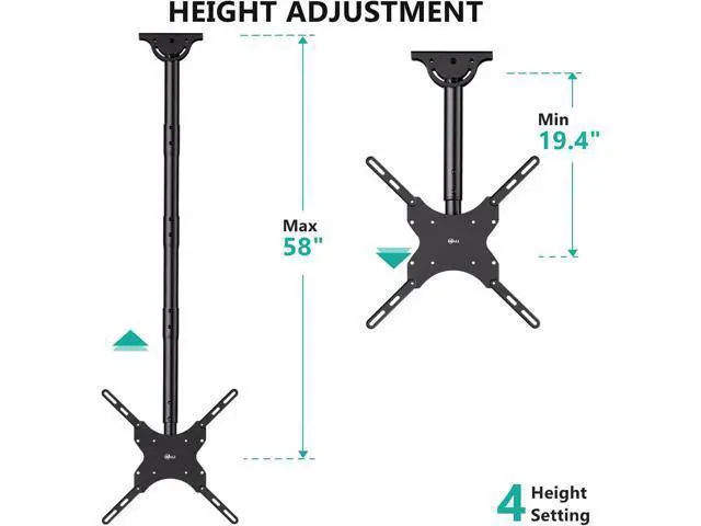 Alt view image 3 of 7 - WALI Long Arm TV Ceiling Mount, Fits Most LED, LCD, OLED and Plasma Flat Screen Display 26 to 65 Inch, up to 110 Lbs, Height Extension up to 58 Inch, Mounting Holes up to 400x400mm (CM2665XL), Black