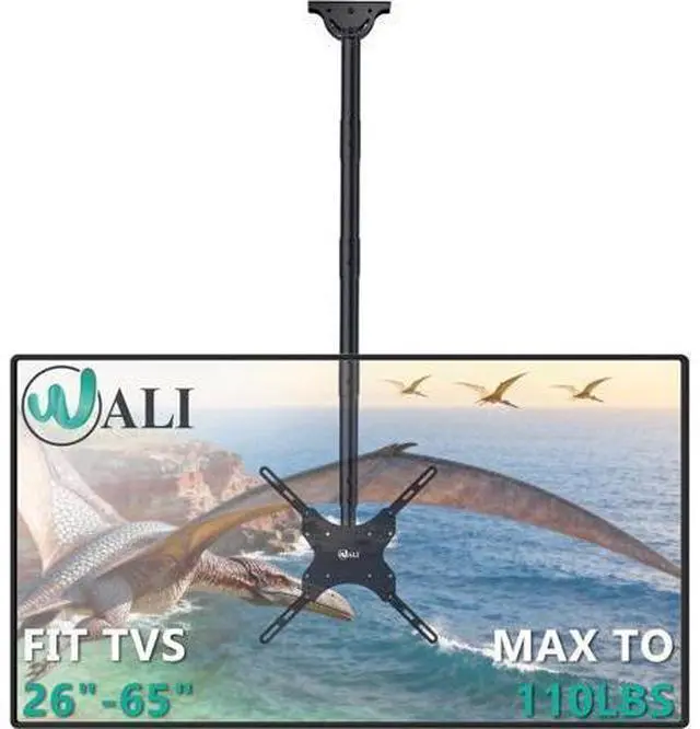 Main image of WALI Long Arm TV Ceiling Mount, Fits Most LED, LCD, OLED and Plasma Flat Screen Display 26 to 65 Inch, up to 110 Lbs, Height Extension up to 58 Inch, Mounting Holes up to 400x400mm (CM2665XL), Black