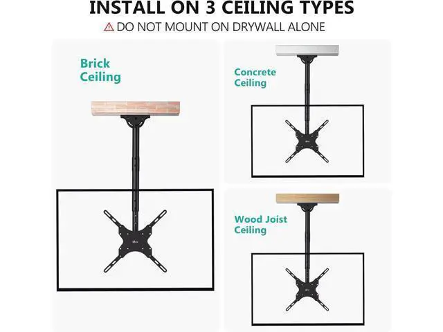 Alt view image 7 of 7 - WALI Long Arm TV Ceiling Mount, Fits Most LED, LCD, OLED and Plasma Flat Screen Display 26 to 65 Inch, up to 110 Lbs, Height Extension up to 58 Inch, Mounting Holes up to 400x400mm (CM2665XL), Black