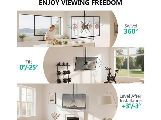 Alt view image 4 of 7 - WALI Long Arm TV Ceiling Mount, Fits Most LED, LCD, OLED and Plasma Flat Screen Display 26 to 65 Inch, up to 110 Lbs, Height Extension up to 58 Inch, Mounting Holes up to 400x400mm (CM2665XL), Black