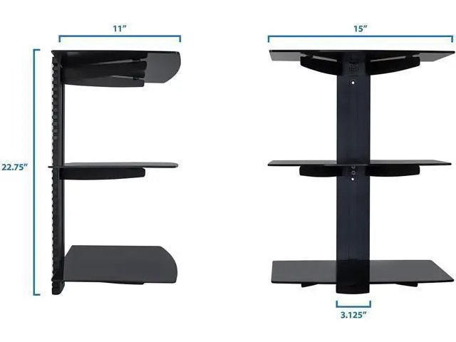 Alt view image 3 of 7 - Mount-It! Floating Wall Mounted AV Entertainment Shelf for DVD Players, Cable Boxes, Audio, Gaming Systems, 3 Black Tempered Glass Height Adjustable Shelves (52.8 Lbs Capacity)