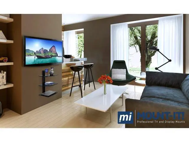 Alt view image 2 of 7 - Mount-It! Floating Wall Mounted AV Entertainment Shelf for DVD Players, Cable Boxes, Audio, Gaming Systems, 3 Black Tempered Glass Height Adjustable Shelves (52.8 Lbs Capacity)