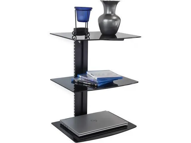 Alt view image 4 of 7 - Mount-It! Floating Wall Mounted AV Entertainment Shelf for DVD Players, Cable Boxes, Audio, Gaming Systems, 3 Black Tempered Glass Height Adjustable Shelves (52.8 Lbs Capacity)