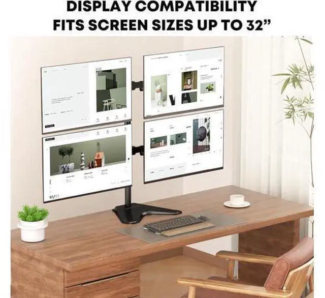 Main image of Quad Monitor Stand, Fully Adjustable Stacked 4 Screen Desk Mount for 17 to 32 Inch Computer Screens,Hold up to 19.8lbs Each,Black