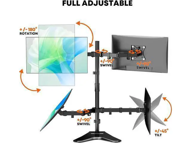 Alt view image 2 of 6 - Quad Monitor Stand, Fully Adjustable Stacked 4 Screen Desk Mount for 17 to 32 Inch Computer Screens,Hold up to 19.8lbs Each,Black
