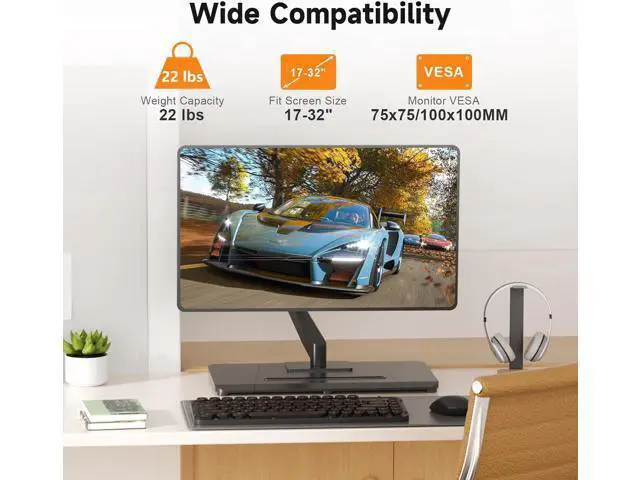 Alt view image 2 of 7 - suptek Single Monitor Mount Gas Spring Arm Mount with Base,Free Standing Pneumatic Height Adjustable Monitor Desk Stand for 17 to 32 inch,Holds up to 22 lbs,Black(ML8C)