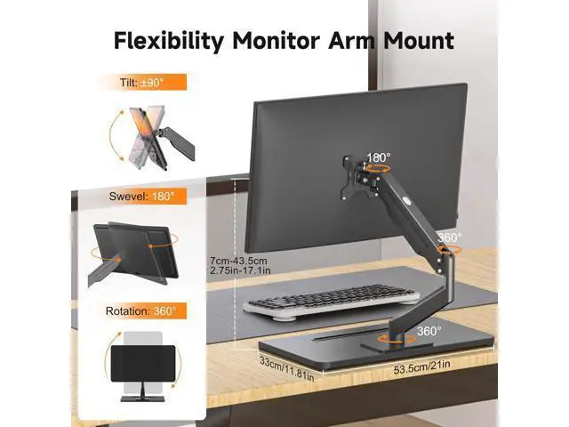 Alt view image 3 of 7 - suptek Single Monitor Mount Gas Spring Arm Mount with Base,Free Standing Pneumatic Height Adjustable Monitor Desk Stand for 17 to 32 inch,Holds up to 22 lbs,Black(ML8C)