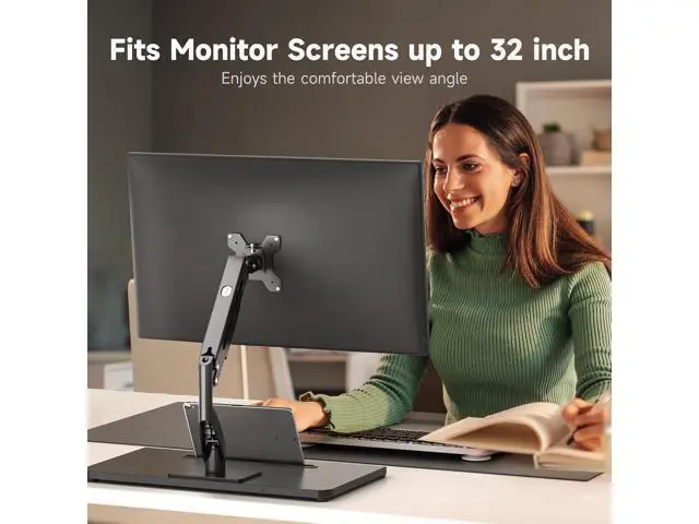 Alt view image 4 of 7 - suptek Single Monitor Mount Gas Spring Arm Mount with Base,Free Standing Pneumatic Height Adjustable Monitor Desk Stand for 17 to 32 inch,Holds up to 22 lbs,Black(ML8C)