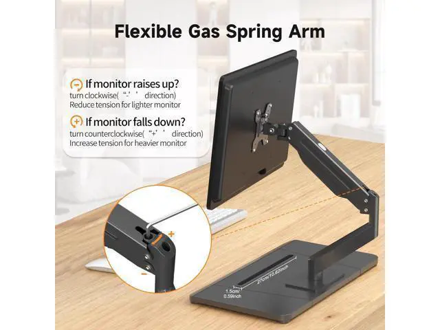 Alt view image 7 of 7 - suptek Single Monitor Mount Gas Spring Arm Mount with Base,Free Standing Pneumatic Height Adjustable Monitor Desk Stand for 17 to 32 inch,Holds up to 22 lbs,Black(ML8C)