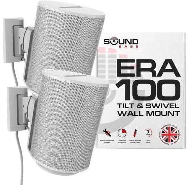 Main image of Sound Bass ERA100 Wall Mount Bracket, Tilt and Swivel, White, Twin (2pcs), Compatible with Sonos ERA 100, Effortless Installation, Includes Mounting Kit, Double, Pair