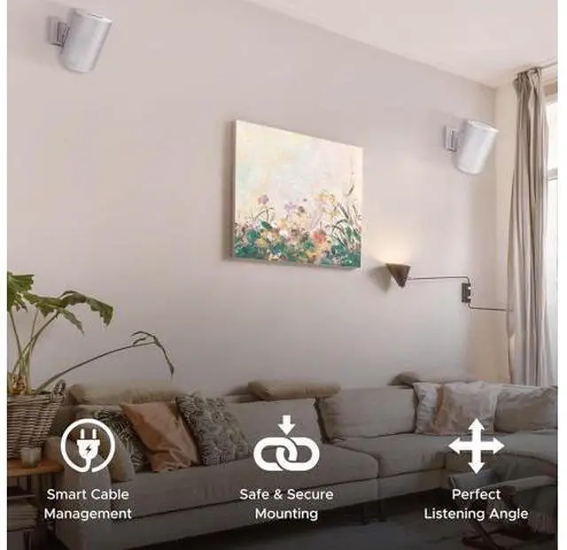 Alt view image 3 of 7 - Sound Bass ERA100 Wall Mount Bracket, Tilt and Swivel, White, Twin (2pcs), Compatible with Sonos ERA 100, Effortless Installation, Includes Mounting Kit, Double, Pair