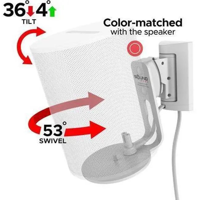 Alt view image 2 of 7 - Sound Bass ERA100 Wall Mount Bracket, Tilt and Swivel, White, Twin (2pcs), Compatible with Sonos ERA 100, Effortless Installation, Includes Mounting Kit, Double, Pair