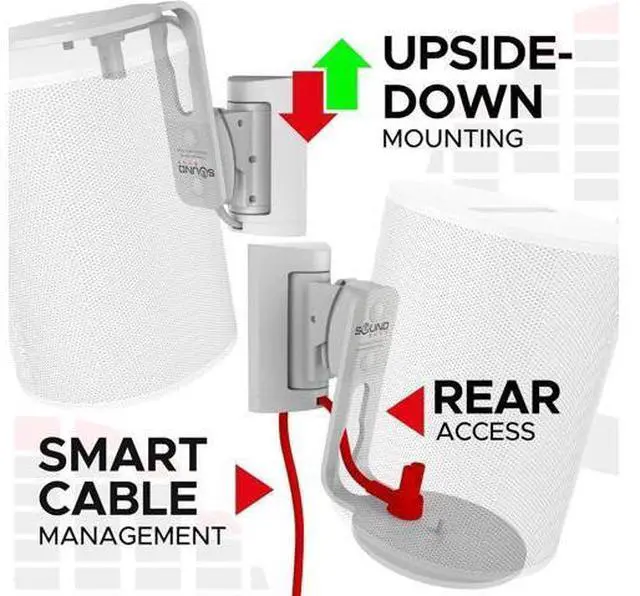 Alt view image 4 of 7 - Sound Bass ERA100 Wall Mount Bracket, Tilt and Swivel, White, Twin (2pcs), Compatible with Sonos ERA 100, Effortless Installation, Includes Mounting Kit, Double, Pair