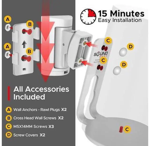 Alt view image 6 of 7 - Sound Bass ERA100 Wall Mount Bracket, Tilt and Swivel, White, Twin (2pcs), Compatible with Sonos ERA 100, Effortless Installation, Includes Mounting Kit, Double, Pair
