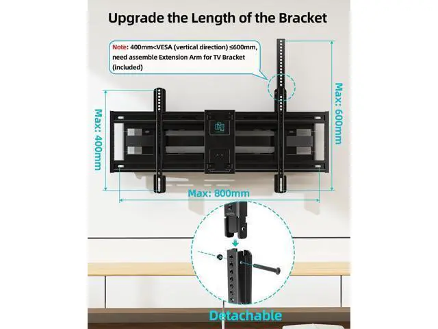 Alt view image 4 of 6 - Full Motion TV Wall Mount for 60-100 Inch TVs, 30.3 Inch Long Arm, VESA 800x600 Compatible, Swivel and Tilt, Fits 16-24 Inch Studs, 165 lbs Heavy-Duty Bracket