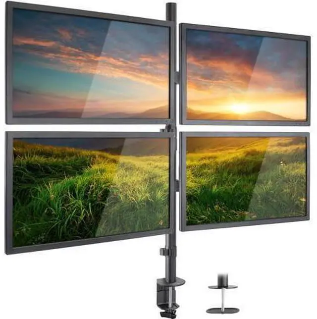 Alt view image 2 of 7 - Mount-It! 4 Monitor Stand for Desk | Quad Monitor Desk Mount with Height Adjustable Pole | Fits Four 1332 Inch Screens, VESA 75x75 & 100x100, Tilt Swivel Rotate, Clamp or Grommet Base