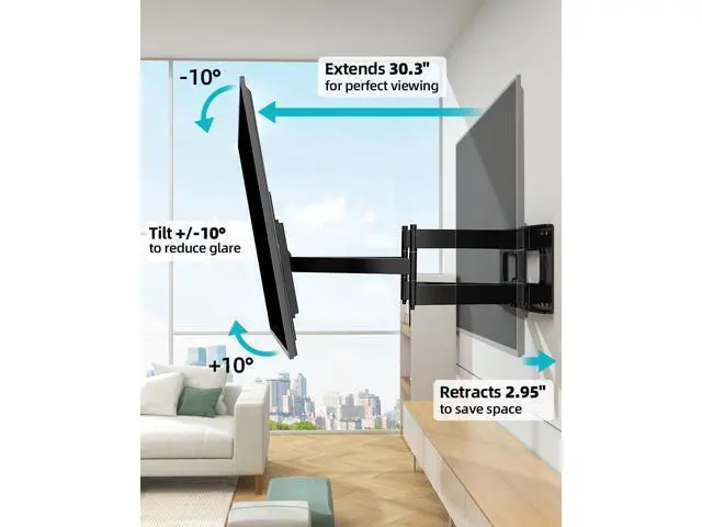 Alt view image 5 of 6 - Full Motion TV Wall Mount for 60-100 Inch TVs, 30.3 Inch Long Arm, VESA 800x600 Compatible, Swivel and Tilt, Fits 16-24 Inch Studs, 165 lbs Heavy-Duty Bracket