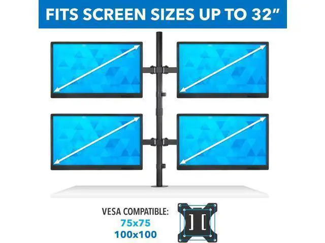 Alt view image 3 of 7 - Mount-It! 4 Monitor Stand for Desk | Quad Monitor Desk Mount with Height Adjustable Pole | Fits Four 1332 Inch Screens, VESA 75x75 & 100x100, Tilt Swivel Rotate, Clamp or Grommet Base