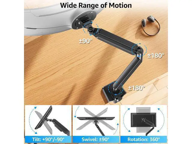 Alt view image 5 of 7 - MOUNTUP Heavy Duty Monitor Arm for 49 inches, 44 lbs Curved Screens, Ultrawide Single Monitor Desk Mount, Monitors Stand for Samsung Odyssey G9 and More, VESA Mount with Clamp & Grommet Base