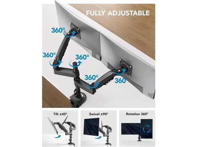 Alt view image 4 of 7 - HUANUO 17-32 Inch Dual Monitor Stand, NITROGLIDE Dual Monitor Mount, Monitor Stand 2 Monitors, Ergonomic Adjustable Tilt/Swivel/Rotate, Weight Max 19.8 lbs, VESA 75/100mm