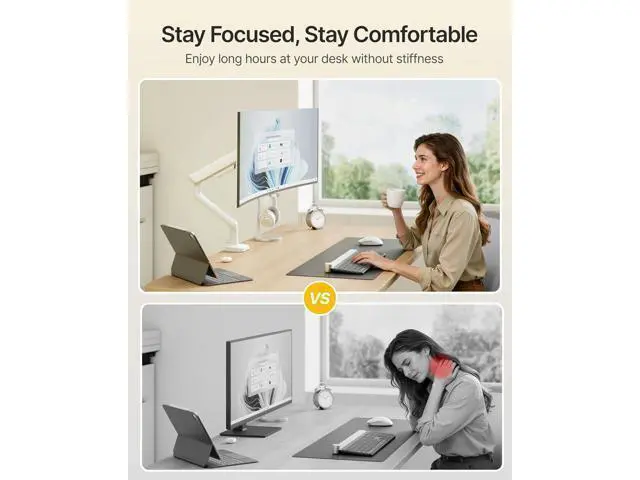Alt view image 4 of 7 - monTEK Single Monitor Arm, Mechanical Spring Monitor Arm for 17-40" Ultrawide Screens, Adjustable Monitors Desk Mount Holds up to 24.2 lbs with C Clamp/Grommet Desk Mount, VESA 75/100mm, MA1011WH