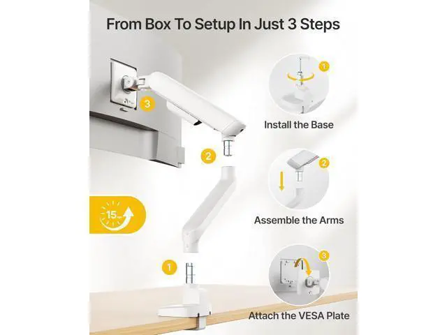 Alt view image 5 of 7 - monTEK Single Monitor Arm, Mechanical Spring Monitor Arm for 17-40" Ultrawide Screens, Adjustable Monitors Desk Mount Holds up to 24.2 lbs with C Clamp/Grommet Desk Mount, VESA 75/100mm, MA1011WH