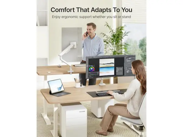 Alt view image 7 of 7 - monTEK Single Monitor Arm, Mechanical Spring Monitor Arm for 17-40" Ultrawide Screens, Adjustable Monitors Desk Mount Holds up to 24.2 lbs with C Clamp/Grommet Desk Mount, VESA 75/100mm, MA1011WH