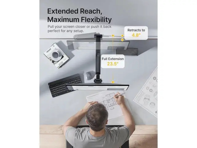 Alt view image 4 of 7 - monTEK Ultra Wide Wall Mount Monitor Arm for 17-49 Inch Screens, Heavy Duty Single Monitor Mount up to 44 lbs, Fully Adjustable Gas Spring Wall Mount, 75x75/100x100 VESA Mount, Black