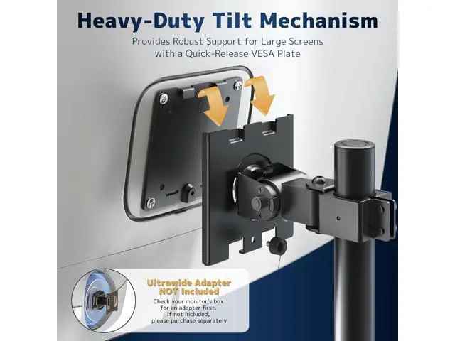 Alt view image 5 of 7 - Heavy Duty Dual Monitor-Arm for 17-49'' - Double Vertically Stacked Monitor Mount, Extra Tall Ultrawide Desk Stand Holds up to 44 lbs per Screen, Vesa 75/100, Black