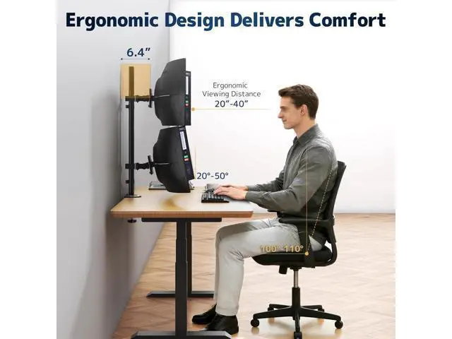 Alt view image 3 of 7 - Heavy Duty Dual Monitor-Arm for 17-49'' - Double Vertically Stacked Monitor Mount, Extra Tall Ultrawide Desk Stand Holds up to 44 lbs per Screen, Vesa 75/100, Black