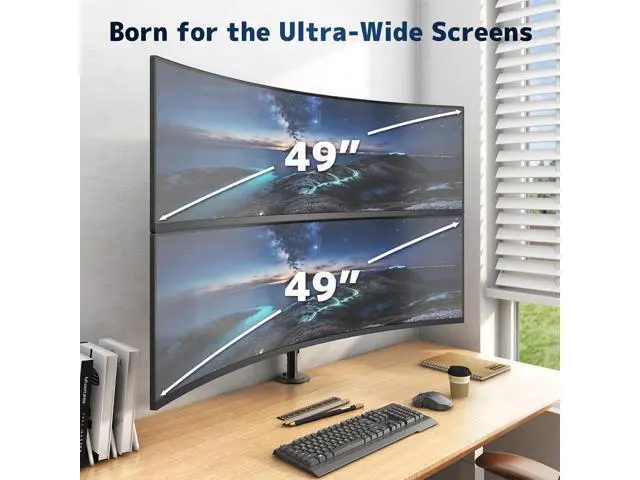 Alt view image 2 of 7 - Heavy Duty Dual Monitor-Arm for 17-49'' - Double Vertically Stacked Monitor Mount, Extra Tall Ultrawide Desk Stand Holds up to 44 lbs per Screen, Vesa 75/100, Black