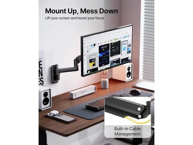 Alt view image 6 of 7 - monTEK Ultra Wide Wall Mount Monitor Arm for 17-49 Inch Screens, Heavy Duty Single Monitor Mount up to 44 lbs, Fully Adjustable Gas Spring Wall Mount, 75x75/100x100 VESA Mount, Black